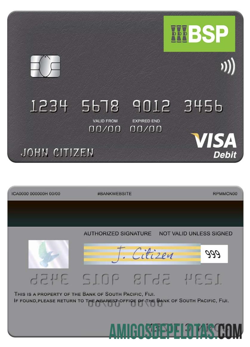 Cartão de débito Visa do Fiji Bank Of South Pacific modelo